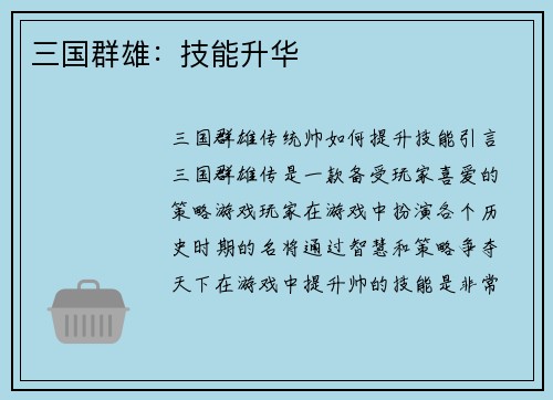 三国群雄：技能升华